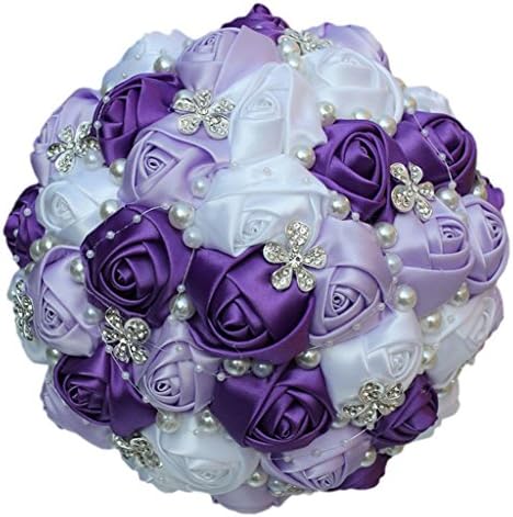 Royal Blue Wedding Bouquet - Handmade Silk Rose Bridal Bouquet With Crystal Pearls - View #8