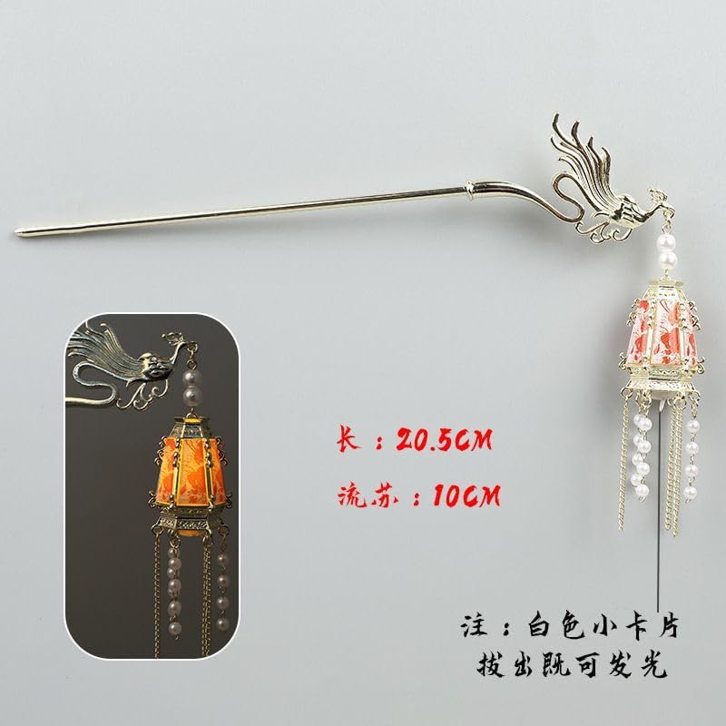 Image of 1pcs of Chinese Hair Sticks for Buns, Pearl Flower Vintage Metal Hair Chopsticks for Women and Girls Dangle Tassel Pendant Hair Accessories Hanfu Handmade Decor Hairpin (Red Dragon and Phoenix)