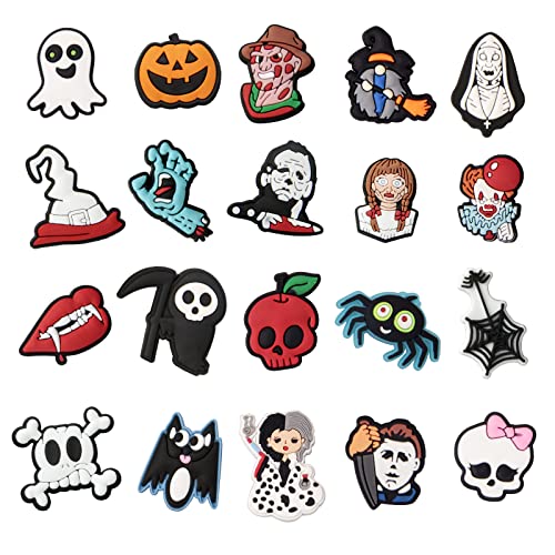 Bluetrunk Halloween Shoe Charms Horror - 20 Pcs Halloween Shoe Charms for Teens Kids Girls Boys Adults Women Men with Horror Characters, Shoe Decoration Charms Shoe Charms for Halloween Fit for Clog
