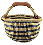 DIMENSIONS : env. 40cm x 40cm – hauteur env. 25cm |MATÉRIAU : herbe de savane robuste – poignée renforcée en cuir véritable. |Vous recevrez exactement cette teinte de couleur bleu/naturel.