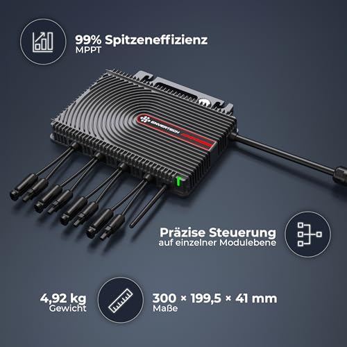 Solarway All In One Envertech Mikro-Wechselrichter 2000W Set inkl. 5M AC-Kabel & 8x2M DC-Kabel - für Balkonkraftwerk 800W-2000W für 4 PV Module - Black CASE - App & WiFi & Bluetooth (EVT-2000-SE)