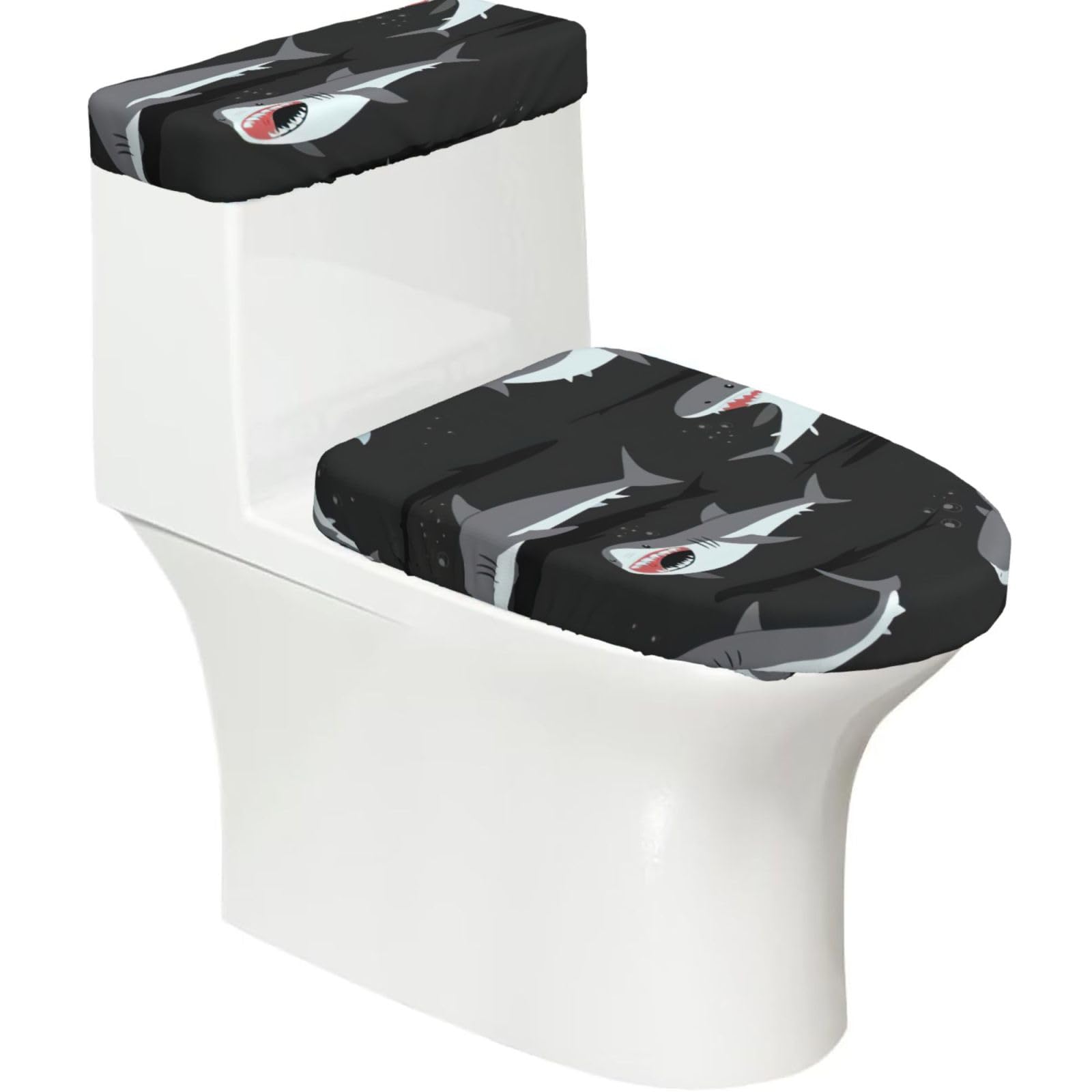Shark Print Bathroom Decor Toilet Lid Cover And Tank Covers, Restroom Accessories Fits Most Round