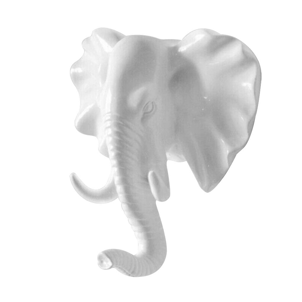WOVEBIUS 3D Animal Head Wall Hanger Resin Coat Hat Hanging Hook Heavy Duty Holder Rack Home Decoration Type 5,White,Elephant