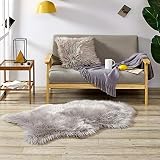 Teppich Wölkchen Kunstfell Fell-Teppich | Flauschiger Schaffell Bettvorleger für Schlafzimmer Bett oder Wohnzimmer Sofa Deko | Lammfell Läufer Waschbar | 80x120 cm - Fellform - Grau