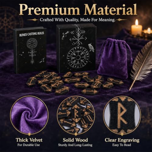 Image of PATPAT 25Pcs Rune Stones Oracle Cards Set with Guide Book Velvet Bag
