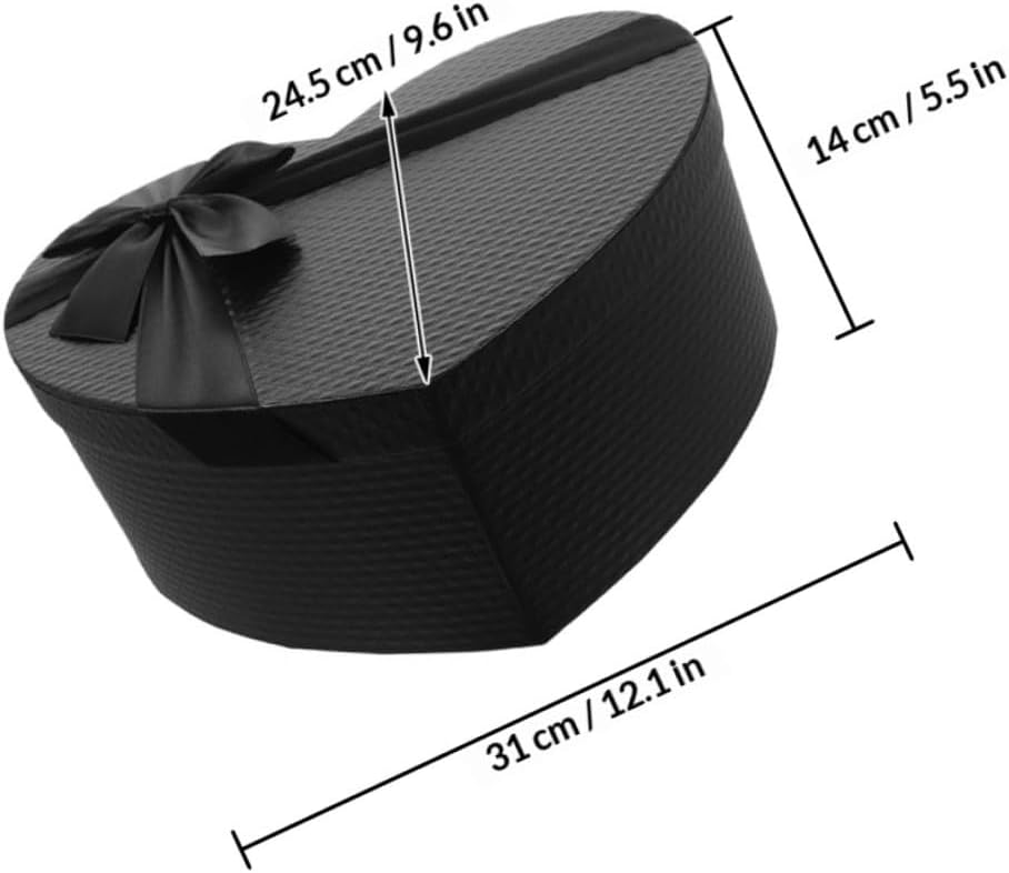 LALADEFIEE Heart-shaped Black Paper Wrapping Box with Lid Large 2pcs Heart Box for Flowers and Chocolates Valentine’s Day Candy for Romantic Packaging