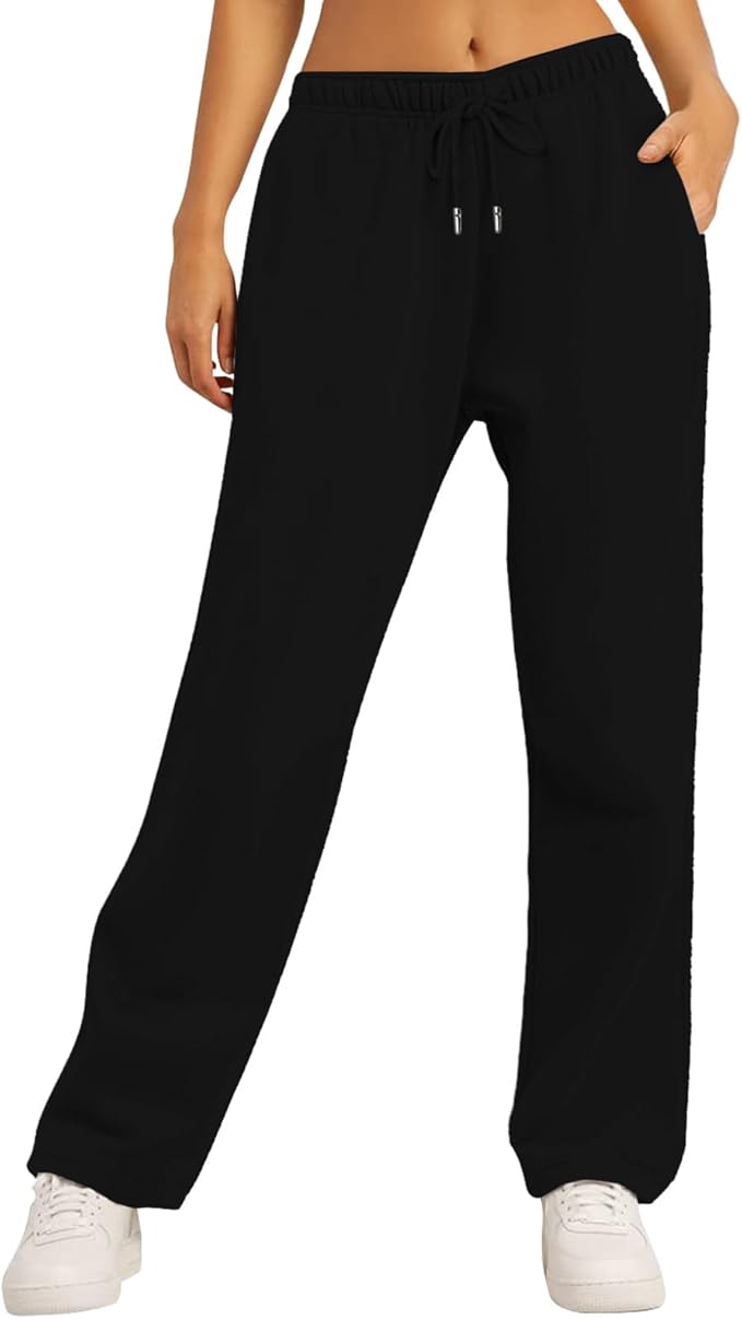 Women's Wide Leg Sweatpants Fleece Lined Baggy Straight Leg Lounge Pants Fall Outfits Athletic Joggers with Pockets