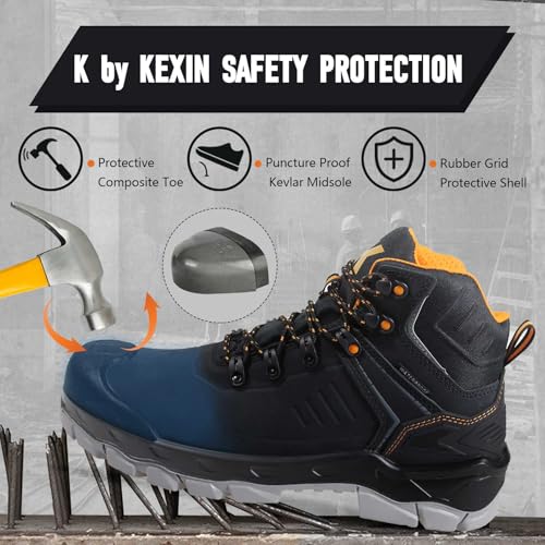 Work Boots for Men, Waterproof Composite Toe Safety Construction Boots, Genuine Leather Comfortable Premium Nubuck, Puncture Proof, Oil Slip Resistant Rubber Outsole, EH, Breathable Lining4