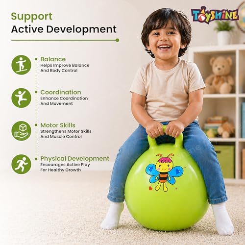 Image of Toyshine Hopper Ball 45cm for Kids Ages: 3-6 Inflatable Hopping Balls Jumping l Toys Sit and Bounce Ball with Handle - Green