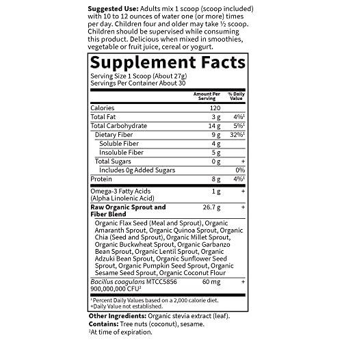 Garden Of Life Fiber Supplement, Raw Organic Fiber Powder - 30 Servings, 15 Organic Superfoods, Probiotics And Omega-3 Ala, 4G Soluble Fiber, 5G Insoluble Fiber For Regularity, Psyllium Free Fiber #TOP5