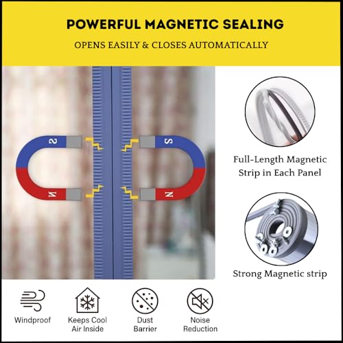 Image of Qlarity Covers 2mm PVC Magnetic Curtain Strips, 48 X 84 Inch, Transparent | 2 Pcs Wide Aluminium Alloy Track X 7Ft Long, 3 Strips, 16 Inches Wide, Vinyl Auto Closing, For Home, Shops, Warehouses