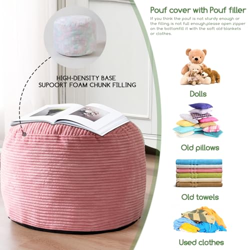 image for HIGOGOGO Round Stuffed Pouf Ottoman, Corduroy Poufs with Foam Chunk Fi