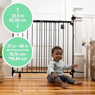 Summer Infant Metal Banister & Stair Safety Baby Gate, Fits Openings 31-46 inch Wide, Metal, for Doorways & Stairways, 32.5 inch Tall Walk-Through Baby & Pet Gate, Black, One Size