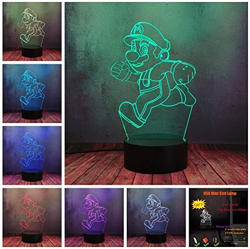 Manga 3D LED Bedroom Night Light, Mario Game Running Desk Table Lamp, 16 Color Novelty Lighting Lamp for Baby Kid Old Sleep, Bar Cafe Office Creative Decor Christmas Gift