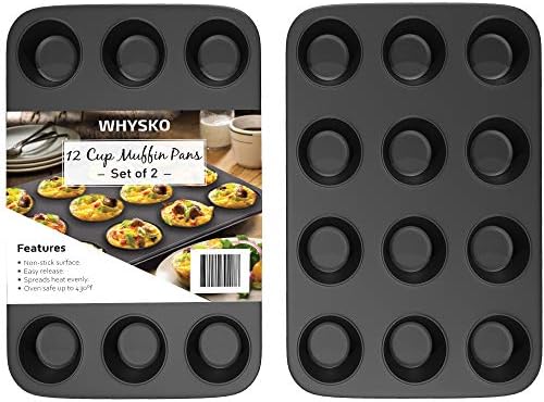 Non-Stick Bakeware 12 Cup Muffin Pan, Set of 2, Heavy Duty & Easy Release Cupcake Baking Pan