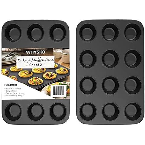 Non-Stick Bakeware 12 Cup Muffin Pan, Set of 2, Heavy Duty & Easy Release Cupcake Baking Pan Cover