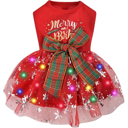 Dog Christmas Dress Clothes Outfit - LED Light Dogs & Cats Christ...