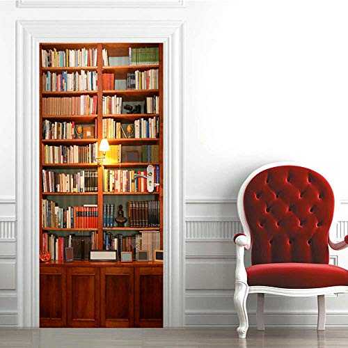 XXXCH Mural De Puerta 3D Biblioteca De Imitación 77X200Cm 3D Puerta Mural Papel Pintado Para Sala De Estar Niños Bebé Niños Extraíble Vinilo Art Home Decoración Etiqueta De La Puerta