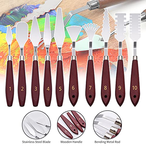 10Pcs Palette Knife Set, Versatile Stainless Steel Spatula Palette Knife Professional Palette Knife Set With Acrylic Wooden Handle Painting Pallet Knife Set Art Tools For Oil Paint Canvas And More #TOP6