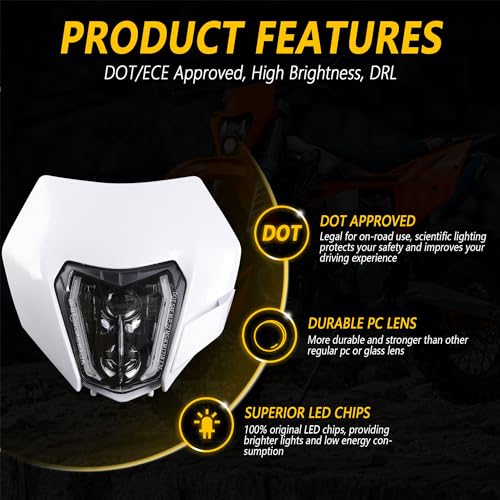 Image of RAMJET4X4 LED Motorcycle Headlight Dirt Bike DRL Headlamp with Bezel Compatible With Motocross Pit Bike Enduro ATV Supermoto 150 250 350 450 500 SX XCW EXC SXF XC SMC R 690