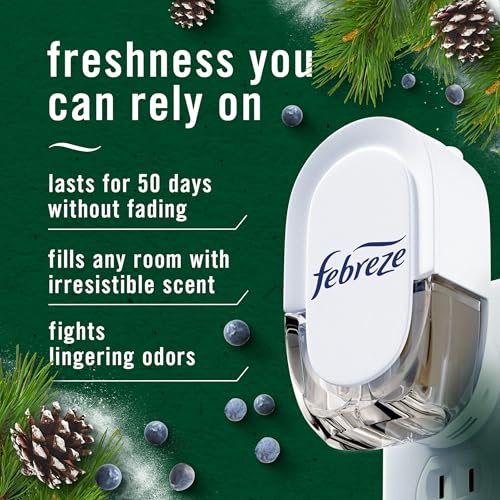Image of Febreze Plug in Air Freshener, Odor-Fighting Scented Oil Refill, for Home, Bathroom, & Kitchen, Long Lasting, Limited Edition Holiday Winter Pine and Juniper Berry Scent, 0.87oz Refills, 4 Count