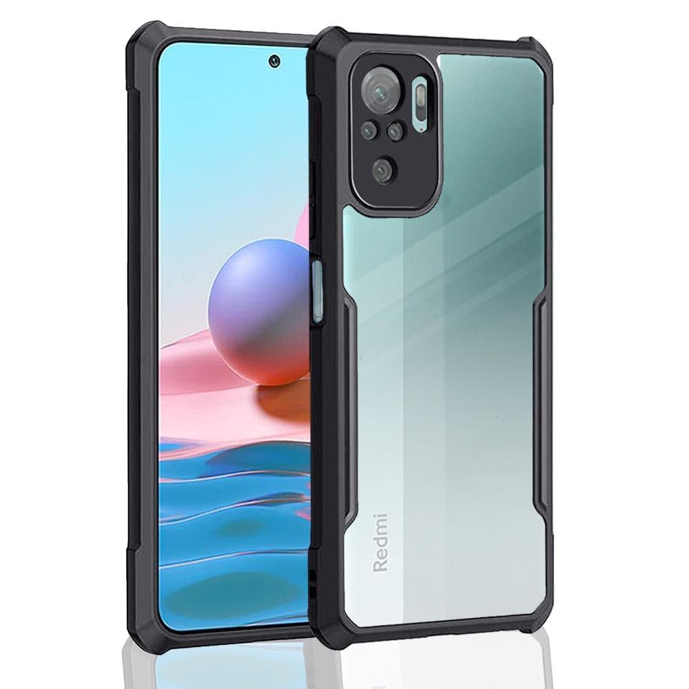 WOW IMAGINE Shock Proof Clear Back Case Mobile Cover for Xiaomi Redmi Note 10 | Note 10s (Hard | Hybrid PC + TPU | Full Armour Device & Camera Protection | Black)