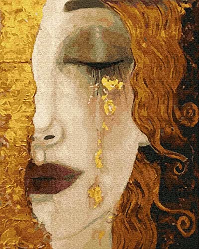 Artnapi Malen nach Zahlen Erwachsene mit Rahmen | DIY Handgemalt | Gustav Klimt Goldene Tränen | Kit für Anfänger und Erwachsene | Set inklusive Acrylfarben & Pinsel | 40x50cm...