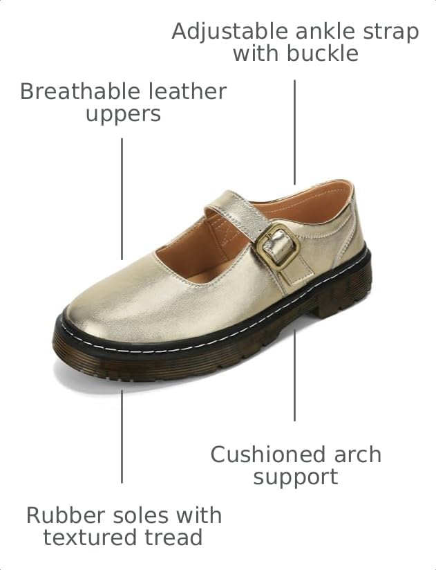 Image of Women's Mary Jane Flat Shoes Comfort Platform Buckle Ankle Strap Flats Breathable Slip On Lightweight Office Work Shoes Gold,8 US