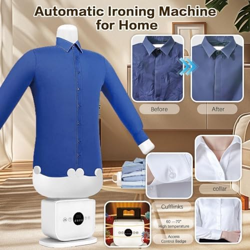 Upgraded Automatic Shirt Ironing Machine - Quick Wrinkle Remover, Adjustable 50-70°C, Inflatable Design for Home & Office, Efficient Ironing Solution, Shirt Care