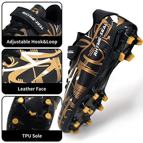 Rhyme-Zeal Soccer Cleats Boys Boys Girls Athletic Soccer Shoes Comfortable Football Shoes Black Gold 2 Big Kid #TOP2