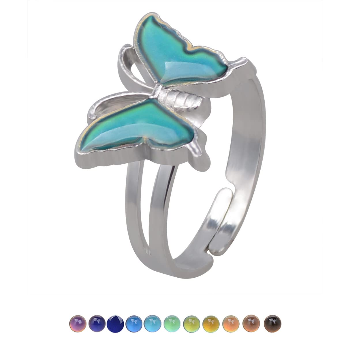 COLORFUL BLING Adjustable Mood Rings Mixed Cartoon Dinosaur Butterfly Color Changing Temperature Finger Ring for Valentine's Day Christmas Birthday Party Favors-butterfly