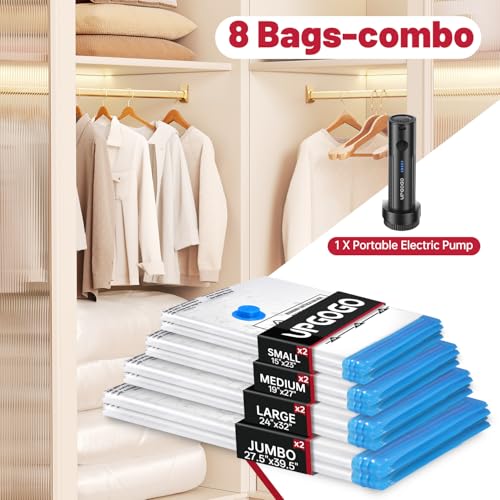Image of UPGOGO Vacuum Storage Bags with Portable Electric Pump,Vacuum Seal Bags for Clothing,Space Saver Bags,Vacuum Travel Bags for Luggage(Combo 8 Pack)