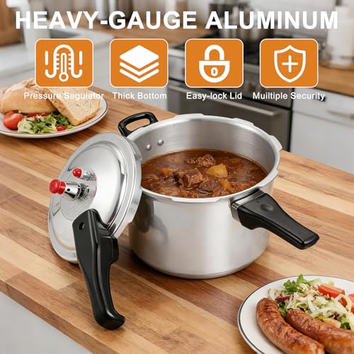 Image of DOITOOL Aluminum Pressure Cooker, 2 Liters /2.11 Quarts Small Pressure Cooker with Safety Valves, Fast Cooking and Even Heat Distribution