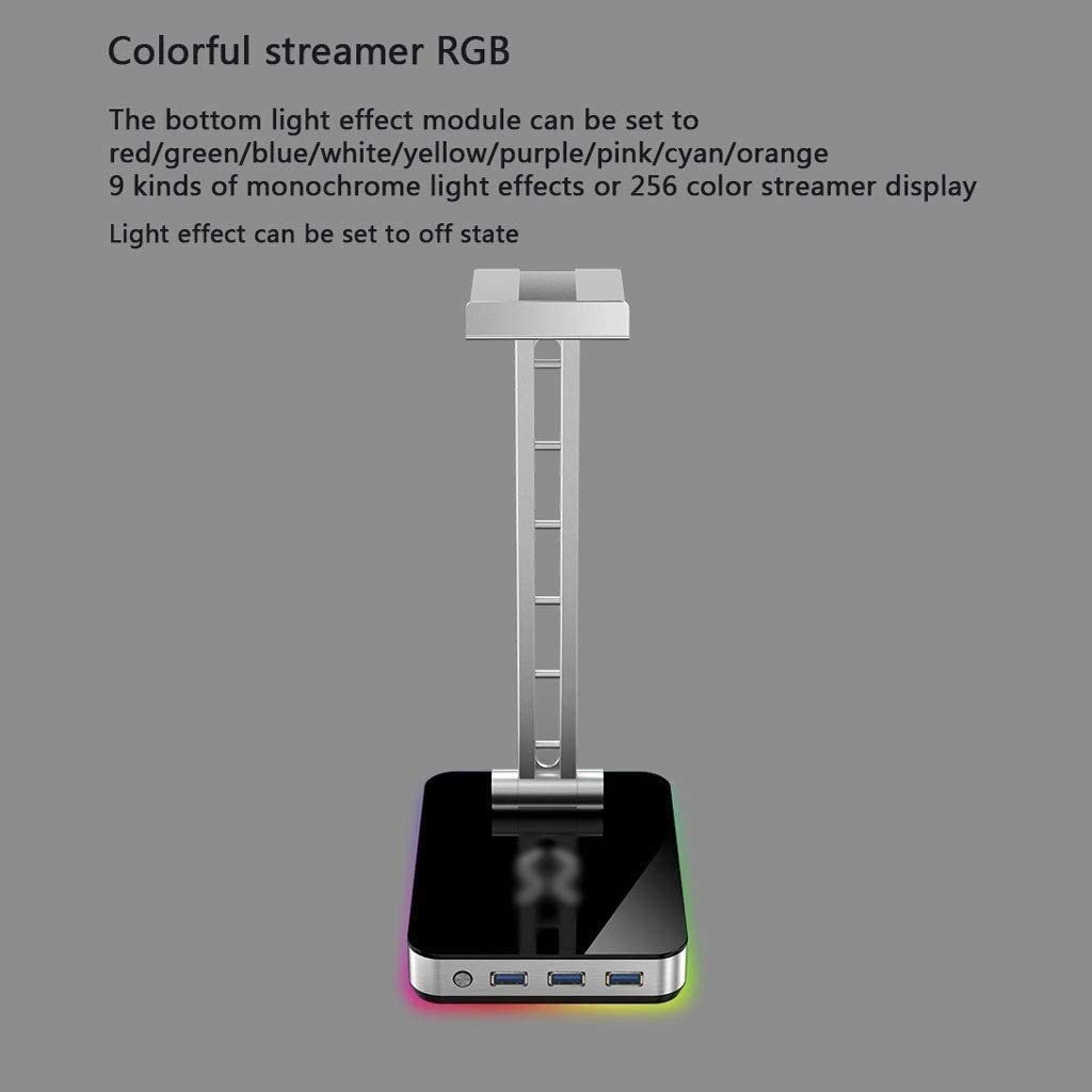 Soporte para Auriculares, Soporte for Auriculares de aleación Aluminio, multifunción, con Interfaz USB y luz RGB controlable(White)