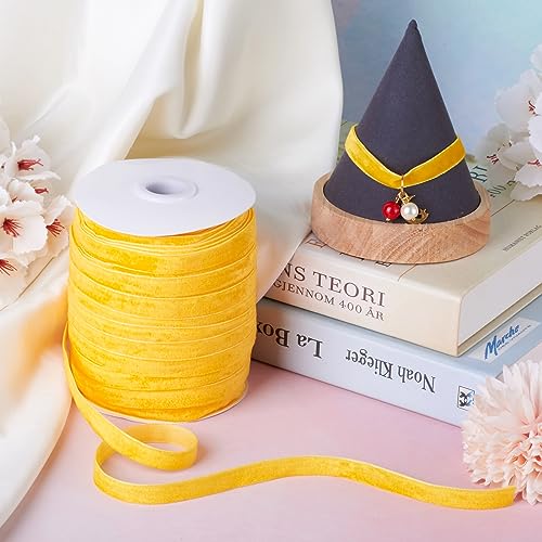 PandaHall 50 Yards Single Face Velvet Ribbon 3/8 Inch 10mm Velvet Ribbon Spool for Gift Wrapping Hair Bow Clip Sewing Wedding Decoration(Yellow) - Image 2