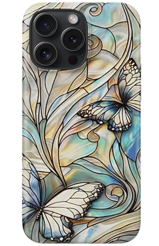 Image of Goodon for iPhone 16 Pro Max Case Cute - Wireless Charging Compatible - Dual-Layer Hard Shell + Silicone Cover - Protective Phone Case with Trendy Designs for Women - Butterflies Blue Gold