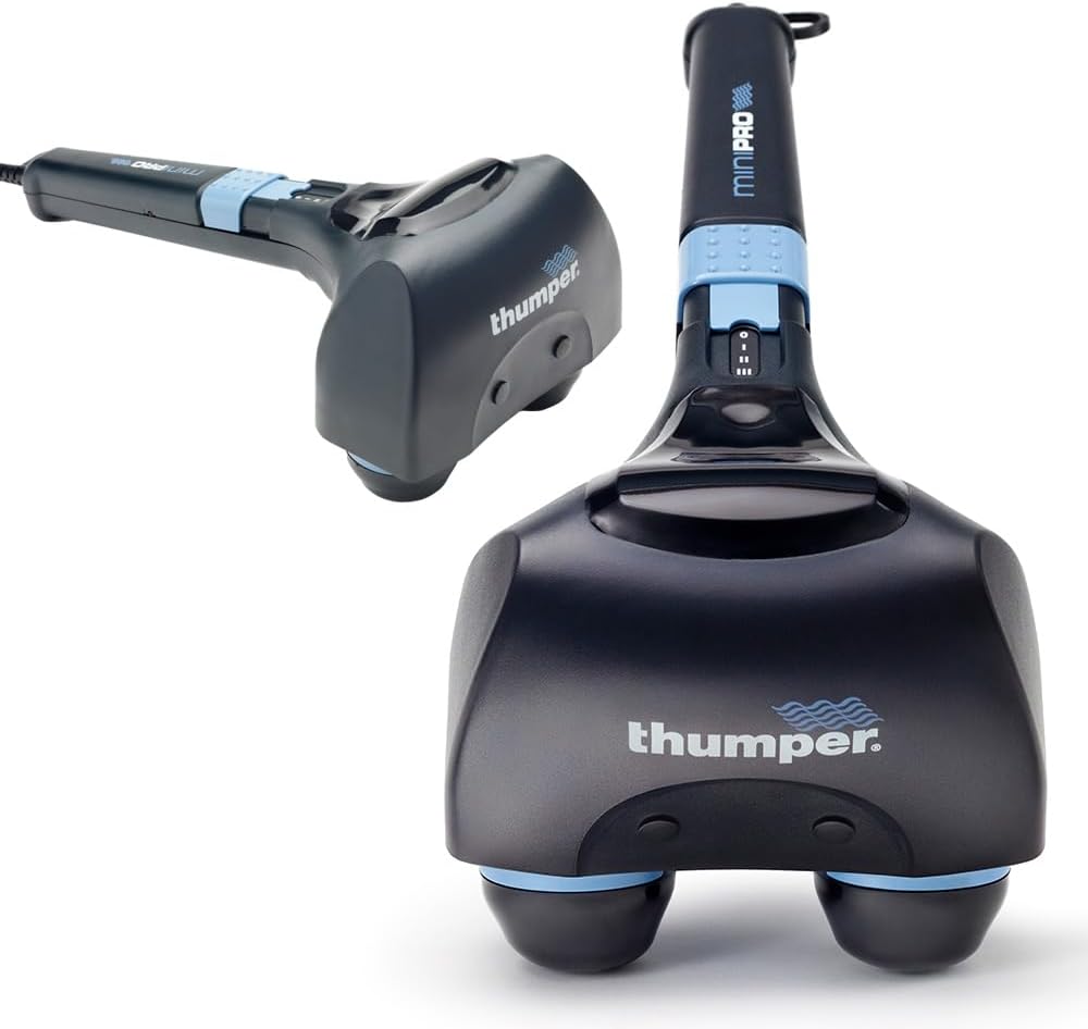 Thumper Mini Pro Percussive Massager – Deep tissue massage for muscles, back, shoulders, legs, arms. Powerful percussion electric handheld massage gun with long handle and 3 speeds Thumper Mini Pro Percussive Massager – Deep tissue massage for muscles, back, shoulders, legs, arms. Powerful percussion electric handheld massage gun with long handle and 3 speeds