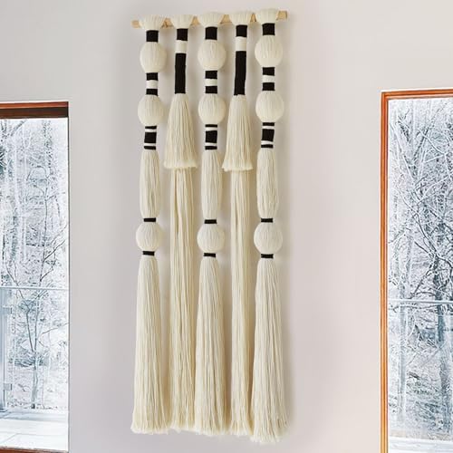 Macrame Wall Hanging Tassels Sphericity Cotton Textile Hanging Geometric Yarn Wall Art for Bedroom Living Room Decor 15.7" W x 39" L