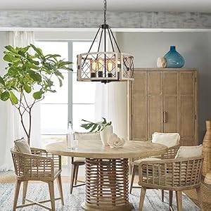 D19'' Farmhouse Chandelier, 4-Light Adjustable Dining Room Light Fixture Kitchen Island Lighting, Rustic Hanging Lights for Entryway Foyer Bedroom Living Room, Black & White Oak D19 Farmhouse Chandelier 4 Light Adjustable Dining Room Light Fixture Kitchen Island Lighting Rustic Hanging Lights for Entryway Foyer Bedroom Living Room Black White Oak