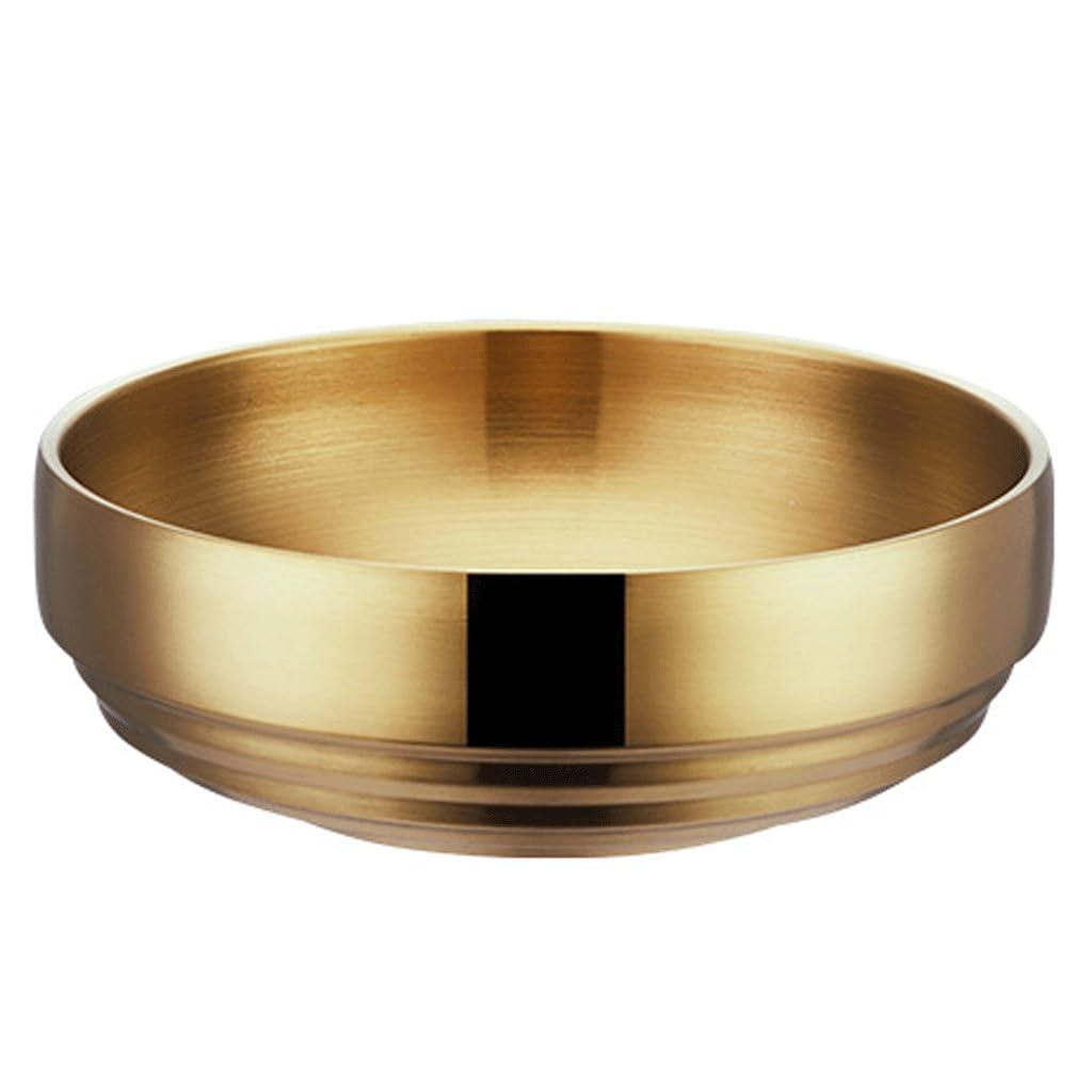 WOTZOV Salad Bowl Simple Cold Noodle Bowl Stainless Steel Large Capacity Bibimbap Ramen Bowl Double Soup Bowl Commercial Colour Plate Kitchen Supplies，B Medium