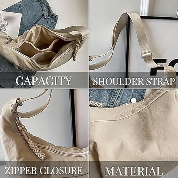 Quantifyn Crossbody Bag, Quantifyn Women Fashion Plain Color Nylon Crossbody Hobo Bag, Divider Inside, Adjustable Strap4