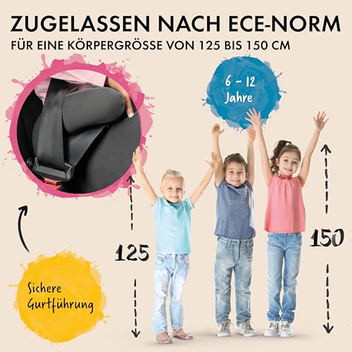 WALSER Premium Kinder Sitzerhöhung Auto, Qualitätssieger Sehr Gut* Kindersitz Auto 125-150 cm, Kindersitzerhöhung Auto Andy neueste Norm 2024 ECE R 129, Sitzerhöhung Auto Kindersitz schmal schwarz