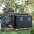 MistMo 10X12X7.5 FT Outdoor Steel Storage Shed with Lockable Doors, 2 Windows, Transparent Roof Panels (Wood Panels & Frame Floor Not Included), Ideal for Patio Storage,Garbage Can, Chicken Coop
