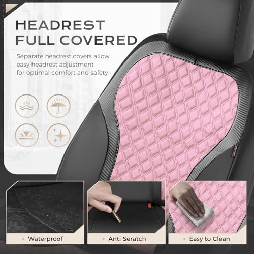 Image of Coverado Seat Covers Front Seats, 2-Pack Luxury Diamond Leather Car Seat Cover, Sports Carbon Fiber Design Waterproof Car Seat Protector, Black Pink Automotive Seat Covers Universal Fit Most Cars