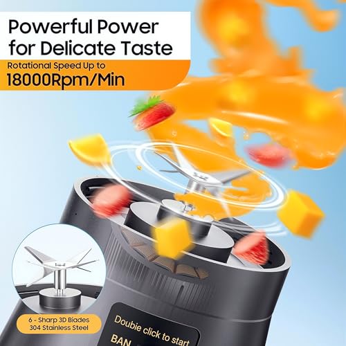 Image of Portable USB Juicer Blender, 6-Blade Rechargeable Mini Mixer Grinder Bottle for Smoothies, Protein Shakes & Juices, Personal Size Travel Blender with Built-In Jar (Multicolor)