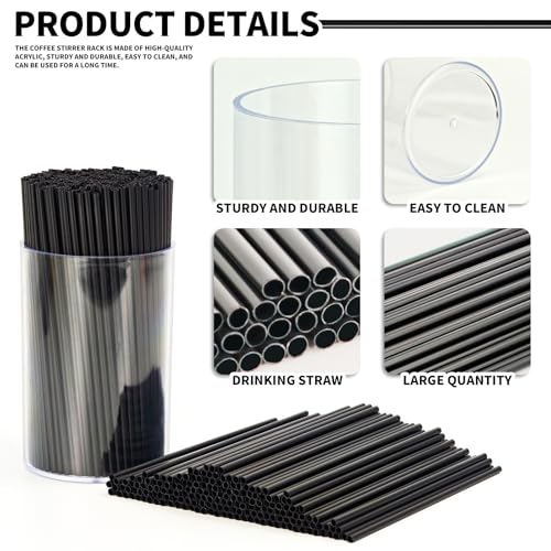 500 Pcs Coffee Stirrers Straws, 5 Inch Disposable Bar Straws for Drinks Short Cocktail Stirrers Straws for Coffee Juice Whiskey and Acrylic Stir Stick Holder (Black)