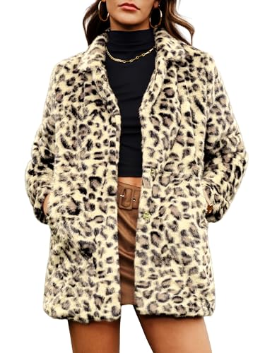 ELLEVEN Leopard Faux Fur Long Coats Winter Jackets for Women Warm