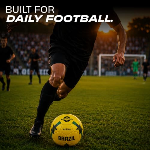 Image of Nivia Airstrike Football (Brazil) Training Ball, 32 Panels, Butyl Bladder, Made for Beginners, to Play On Both Natural and Artificial Grass (Yellow /Green, Size-5)
