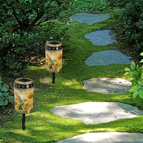 Image of Hummingbird Sunflower Solar Grave Lights for Cemetery Flameless Solar Powered Light for Prayer Waterproof Cemetery Solar Lights for Grave Cemetery Decor Candle Lamp