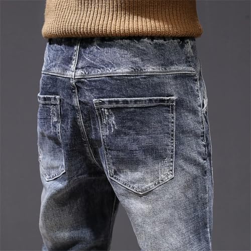 Men Jogging Pants Streetwear Motocycle Elastic Waist Drawstring Designer Casual Denim Pants3